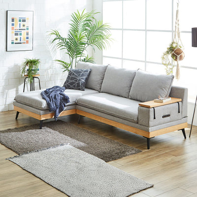 USBコンセント付きカウチソファ(LT.GRAY)