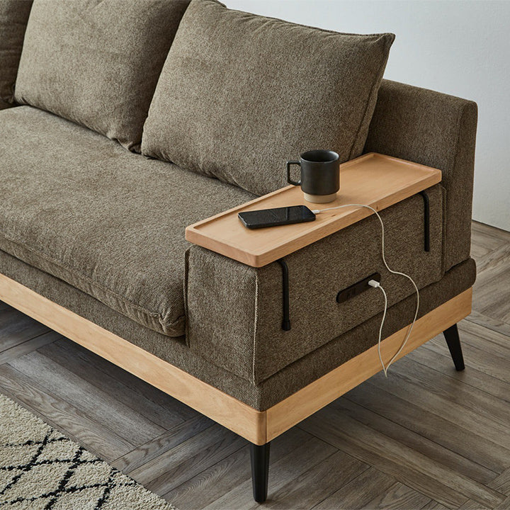 USBコンセント付きカウチソファ 3人掛け W240cm｜ ソファ・家具