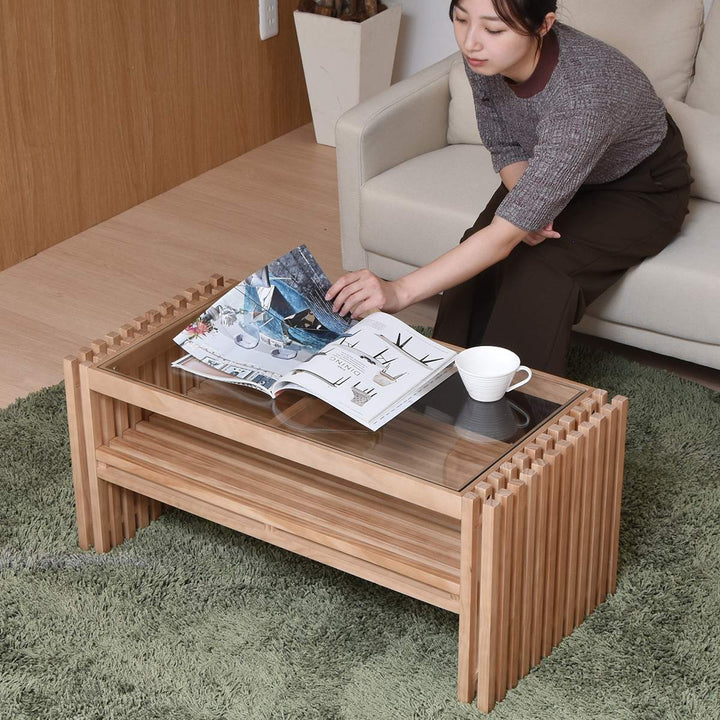 Forest センターテーブル｜ガラス天板×木製 おしゃれローテーブル 北欧