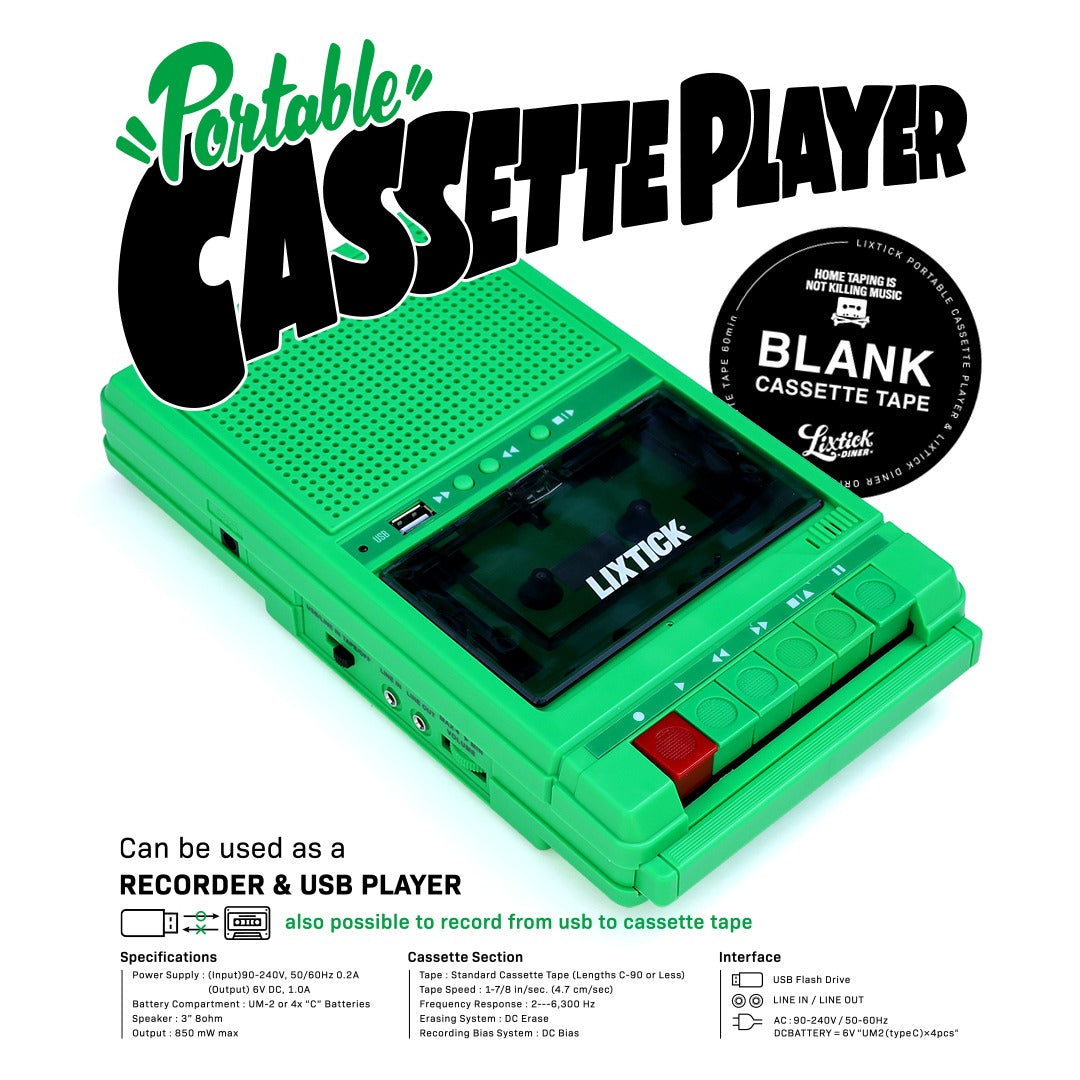 Lisztick カセットプレーヤー緑色 LIXTICK リックスティック PORTABLE CASSETTE PLAYER - afterclap